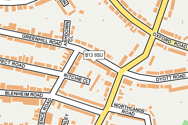B13 9SU map - OS OpenMap – Local (Ordnance Survey)