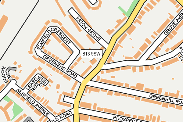 B13 9SW map - OS OpenMap – Local (Ordnance Survey)