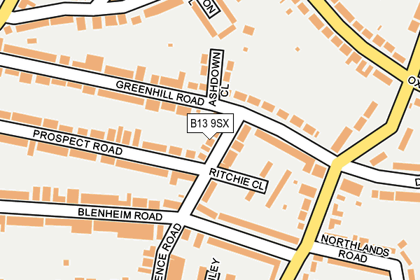 B13 9SX map - OS OpenMap – Local (Ordnance Survey)