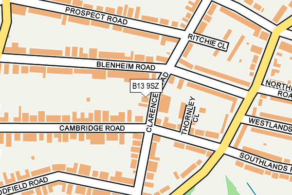 B13 9SZ map - OS OpenMap – Local (Ordnance Survey)
