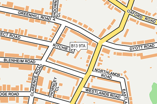 B13 9TA map - OS OpenMap – Local (Ordnance Survey)