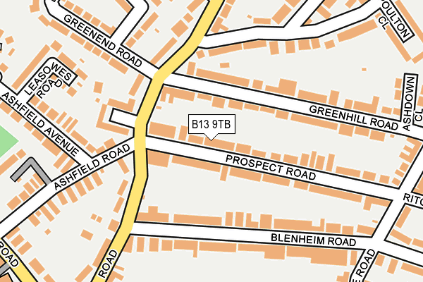 B13 9TB map - OS OpenMap – Local (Ordnance Survey)