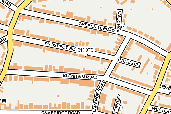 B13 9TD map - OS OpenMap – Local (Ordnance Survey)