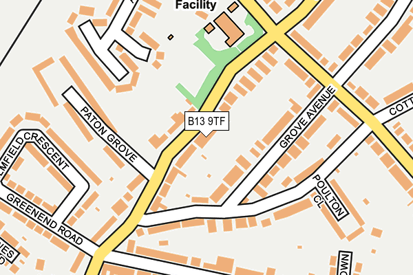 B13 9TF map - OS OpenMap – Local (Ordnance Survey)