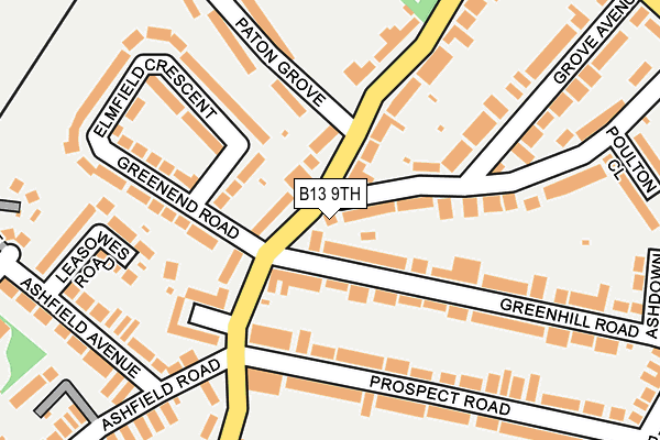 B13 9TH map - OS OpenMap – Local (Ordnance Survey)