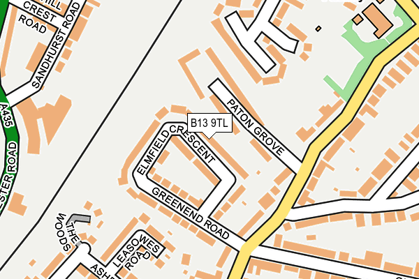 B13 9TL map - OS OpenMap – Local (Ordnance Survey)