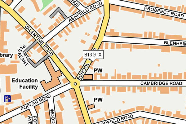 B13 9TX map - OS OpenMap – Local (Ordnance Survey)