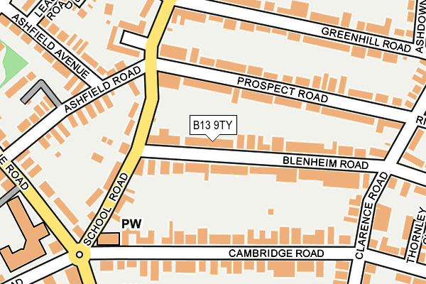 B13 9TY map - OS OpenMap – Local (Ordnance Survey)