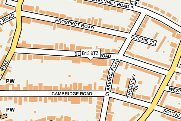 B13 9TZ map - OS OpenMap – Local (Ordnance Survey)