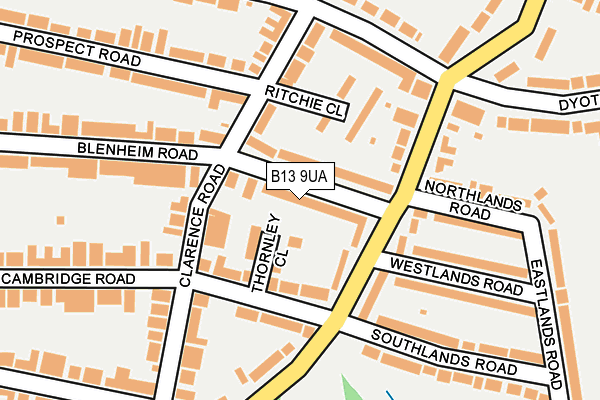 B13 9UA map - OS OpenMap – Local (Ordnance Survey)