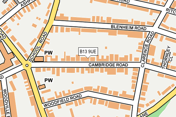 B13 9UE map - OS OpenMap – Local (Ordnance Survey)