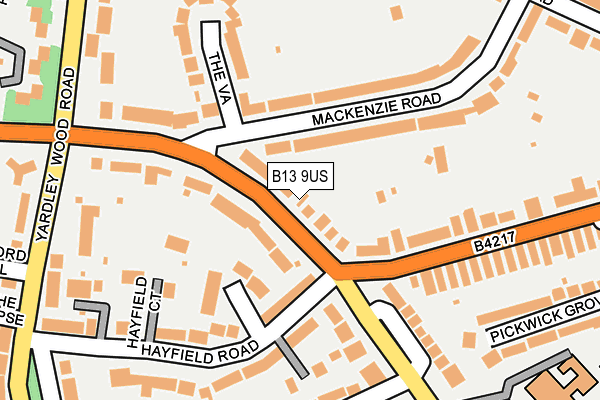 B13 9US map - OS OpenMap – Local (Ordnance Survey)