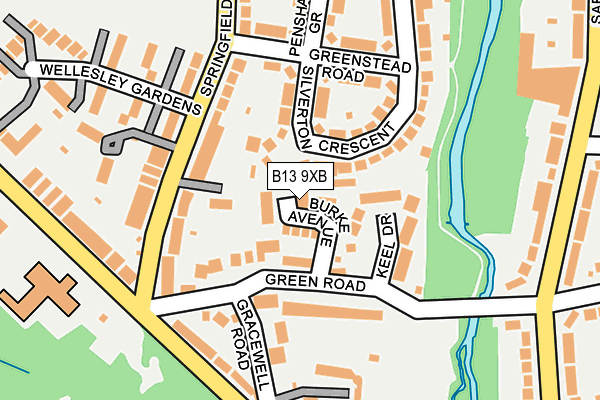 B13 9XB map - OS OpenMap – Local (Ordnance Survey)