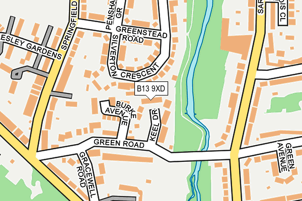 B13 9XD map - OS OpenMap – Local (Ordnance Survey)