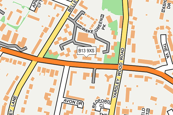 B13 9XS map - OS OpenMap – Local (Ordnance Survey)