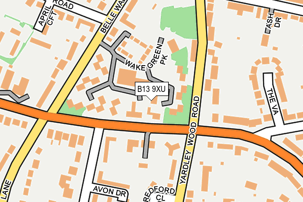 B13 9XU map - OS OpenMap – Local (Ordnance Survey)
