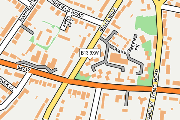 B13 9XW map - OS OpenMap – Local (Ordnance Survey)