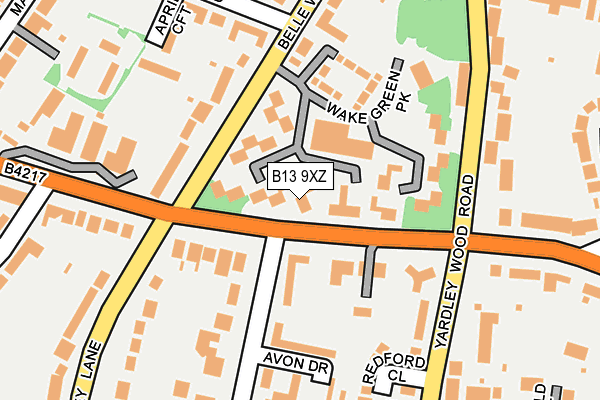 B13 9XZ map - OS OpenMap – Local (Ordnance Survey)