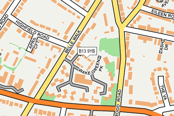 B13 9YB map - OS OpenMap – Local (Ordnance Survey)