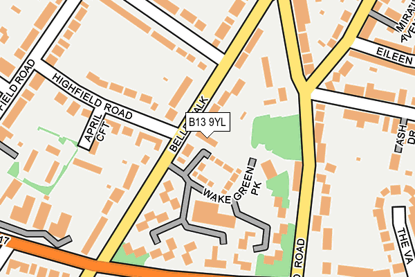 B13 9YL map - OS OpenMap – Local (Ordnance Survey)