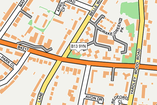 B13 9YN map - OS OpenMap – Local (Ordnance Survey)