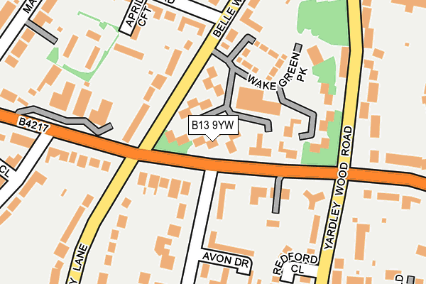 B13 9YW map - OS OpenMap – Local (Ordnance Survey)