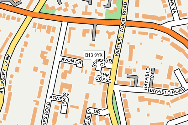 B13 9YX map - OS OpenMap – Local (Ordnance Survey)