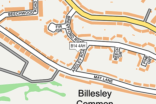 B14 4AH map - OS OpenMap – Local (Ordnance Survey)