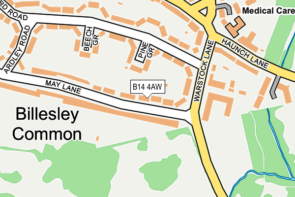 B14 4AW map - OS OpenMap – Local (Ordnance Survey)