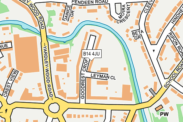 B14 4JU map - OS OpenMap – Local (Ordnance Survey)