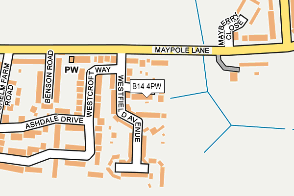 B14 4PW map - OS OpenMap – Local (Ordnance Survey)