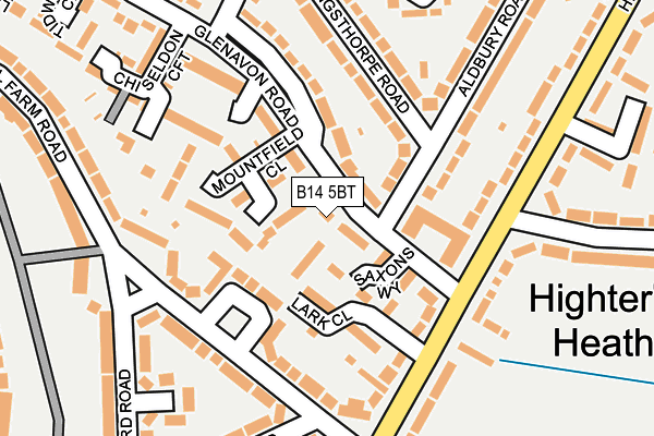 B14 5BT map - OS OpenMap – Local (Ordnance Survey)