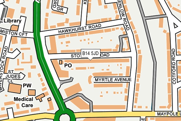 B14 5JD map - OS OpenMap – Local (Ordnance Survey)