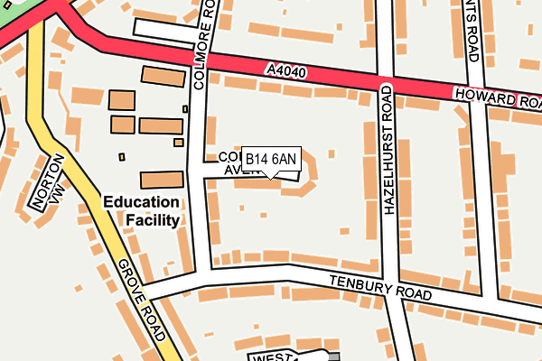 B14 6AN map - OS OpenMap – Local (Ordnance Survey)