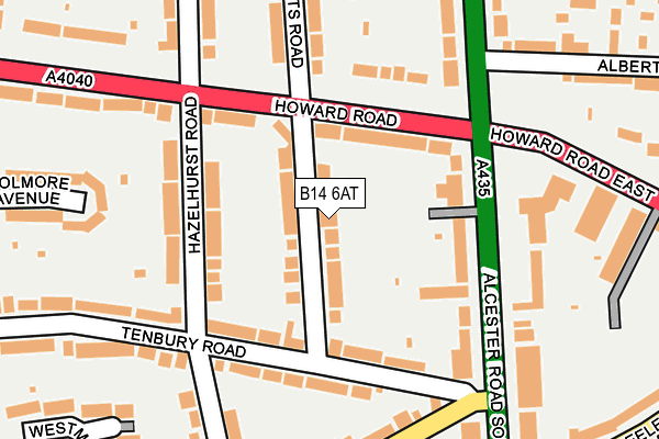 B14 6AT map - OS OpenMap – Local (Ordnance Survey)