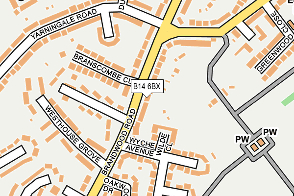B14 6BX map - OS OpenMap – Local (Ordnance Survey)