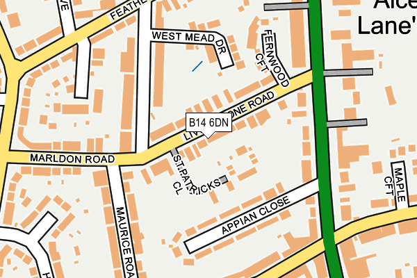 B14 6DN map - OS OpenMap – Local (Ordnance Survey)