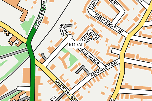 B14 7AT map - OS OpenMap – Local (Ordnance Survey)