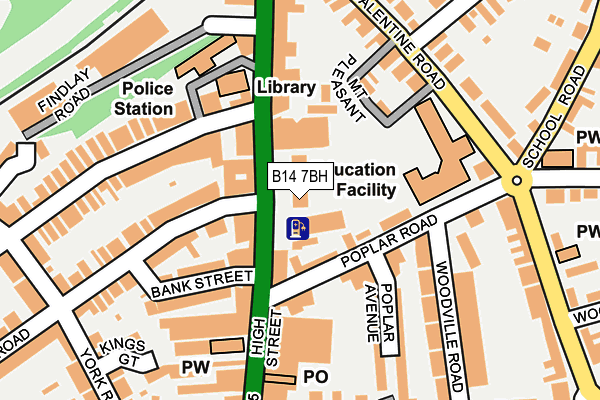 B14 7BH map - OS OpenMap – Local (Ordnance Survey)