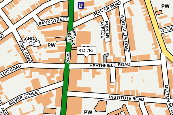 B14 7BU map - OS OpenMap – Local (Ordnance Survey)