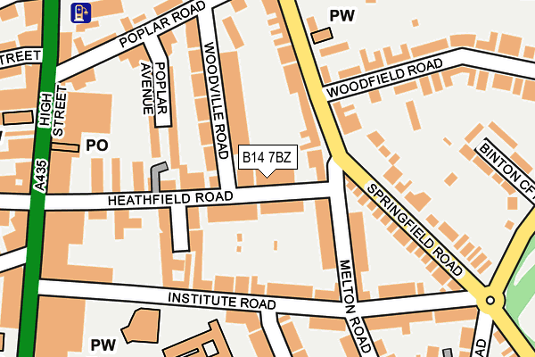 B14 7BZ map - OS OpenMap – Local (Ordnance Survey)