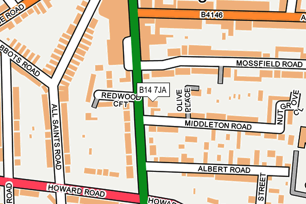 B14 7JA map - OS OpenMap – Local (Ordnance Survey)