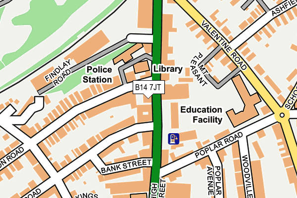 B14 7JT map - OS OpenMap – Local (Ordnance Survey)