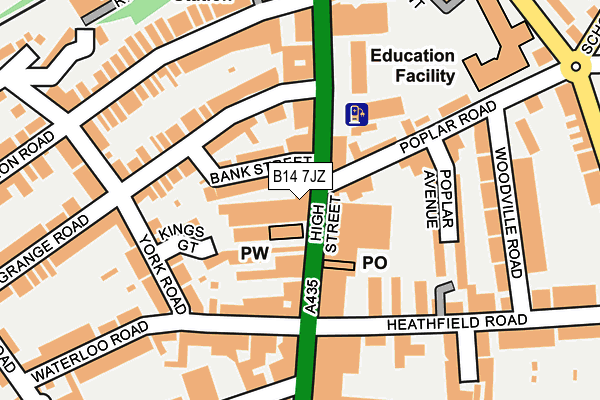 B14 7JZ map - OS OpenMap – Local (Ordnance Survey)