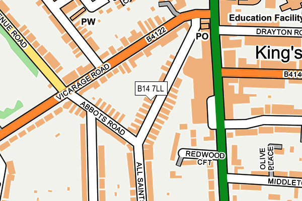B14 7LL map - OS OpenMap – Local (Ordnance Survey)