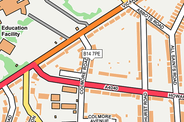 B14 7PE map - OS OpenMap – Local (Ordnance Survey)