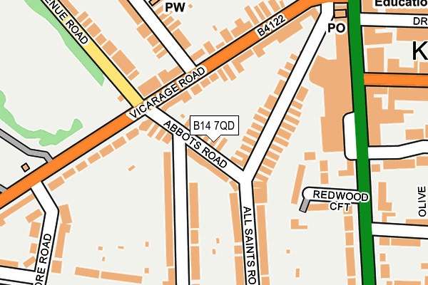 B14 7QD map - OS OpenMap – Local (Ordnance Survey)