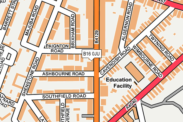 B16 0JU map - OS OpenMap – Local (Ordnance Survey)