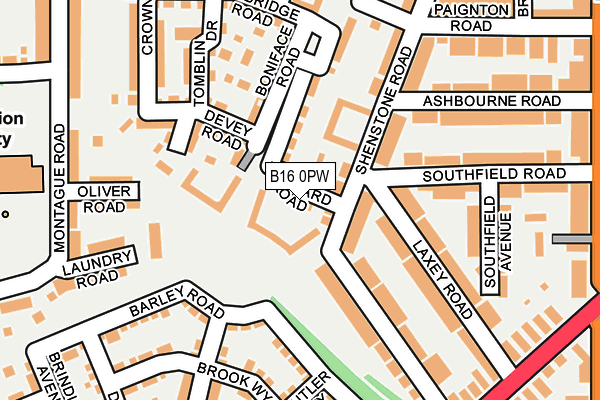 B16 0PW map - OS OpenMap – Local (Ordnance Survey)