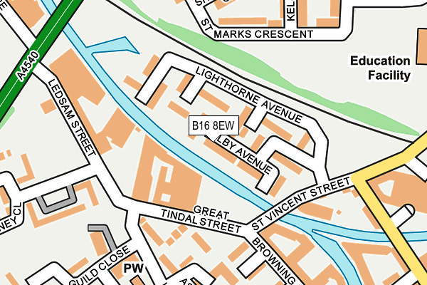 B16 8EW map - OS OpenMap – Local (Ordnance Survey)